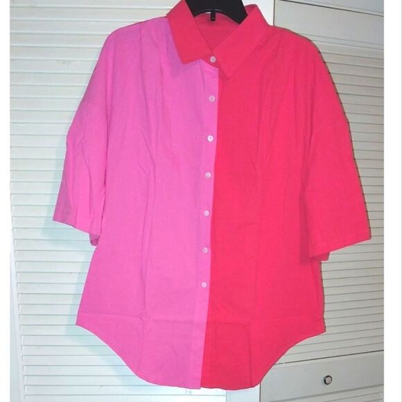 Color block drop shoulder button down top sz XL - Picture 6 of 12